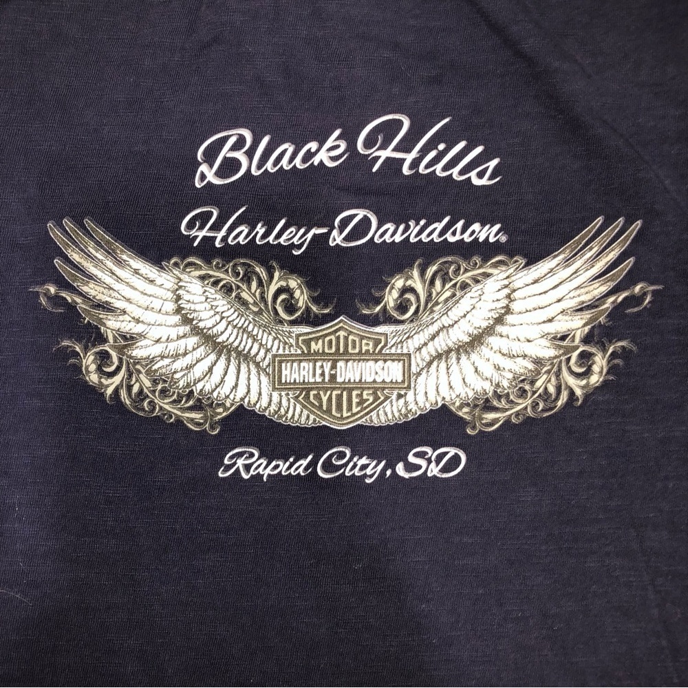 Harley Davidson Black Hills Blue Studded Womens Top Shirt Short Sleeves Sturgis - Picture 3 of 8